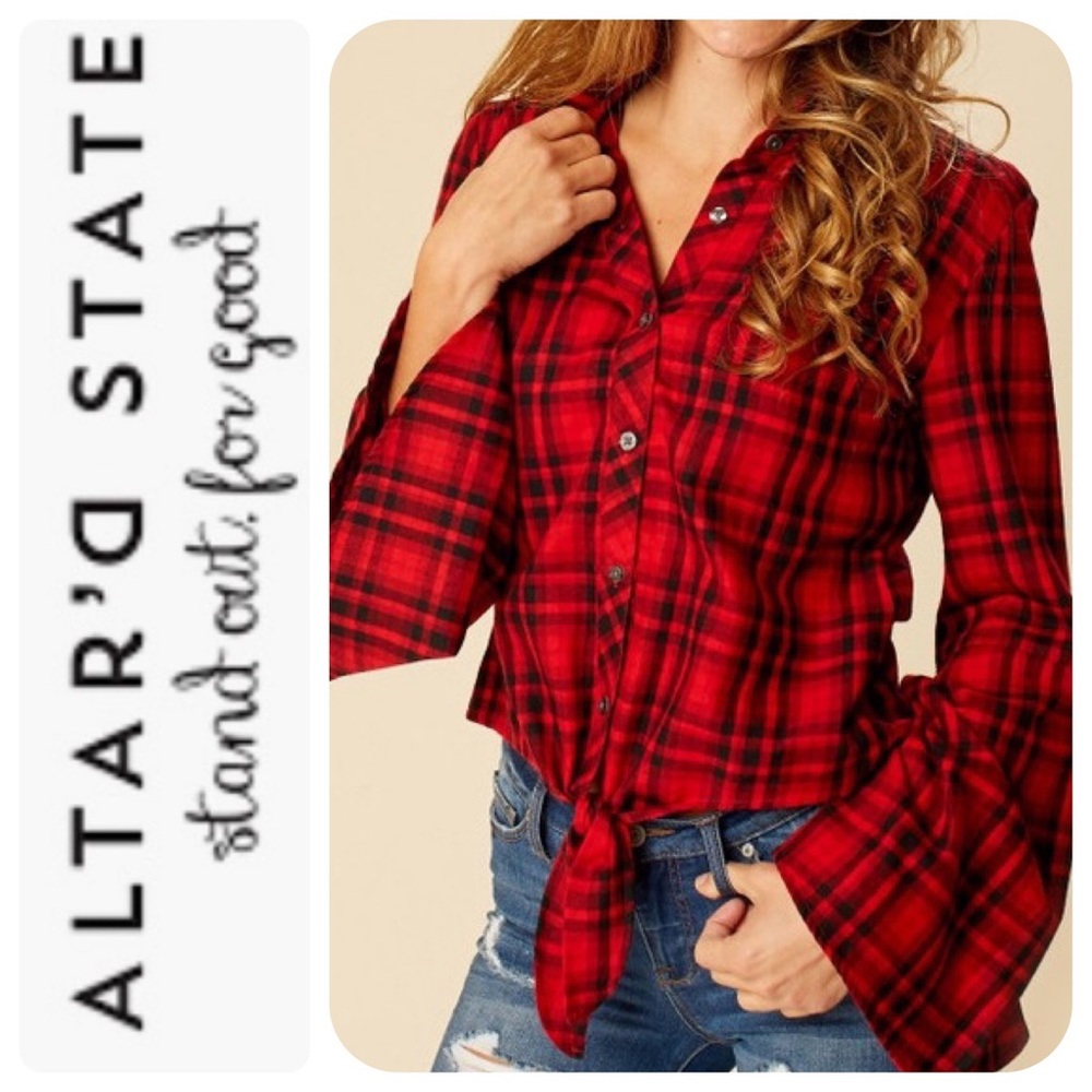 Altar'd State Red Plaid Button Down Shirt